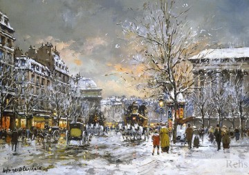 アントワーヌ・ブランチャード Painting - アントワーヌ・ブランチャードの冬のマドレーヌ広場のオムニバス